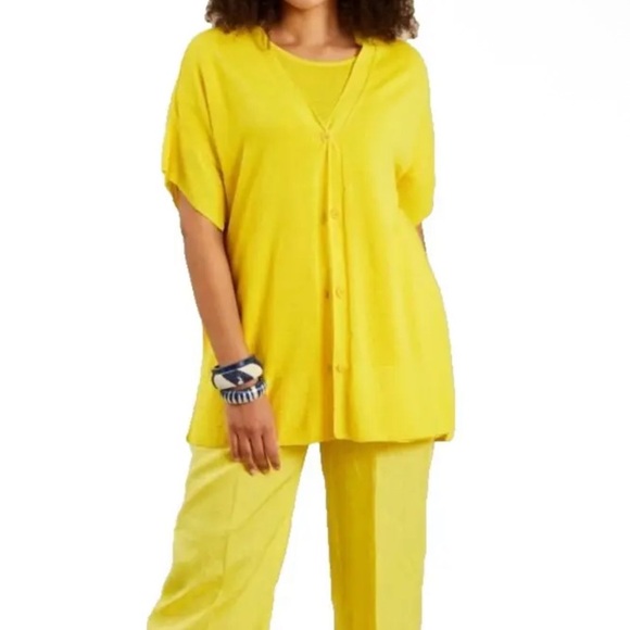 Marina Rinaldi Yellow Knit Cardigan NWT 14-16 oversized - Picture 1 of 16